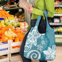 Polynesia Grocery Bag Hippie Blue Tribal Turtle Floral Pattern