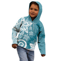 Polynesia Kid Hoodie Hippie Blue Tribal Turtle Floral Pattern