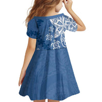 Polynesia Family Matching Short Sleeve Bodycon Dress and Hawaiian Shirt Blue Tribal Turtle Floral Pattern LT05 - Polynesian Pride