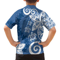 Polynesia Family Matching Tank Maxi Dress and Hawaiian Shirt Blue Tribal Turtle Floral Pattern