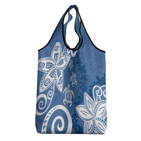 Polynesia Grocery Bag Blue Tribal Turtle Floral Pattern