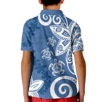 Polynesia Kid Polo Shirt Blue Tribal Turtle Floral Pattern LT05 - Polynesian Pride
