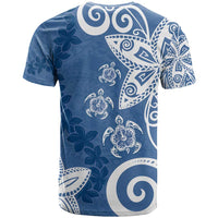 Polynesia T Shirt Blue Tribal Turtle Floral Pattern LT05 - Polynesian Pride