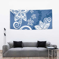 Polynesia Tapestry Blue Tribal Turtle Floral Pattern