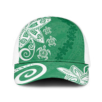 Polynesia Baseball Net Cap Green Tribal Turtle Floral Pattern LT05 One Size White Green - Polynesian Pride