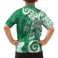Polynesia Family Matching Long Sleeve Bodycon Dress and Hawaiian Shirt Green Tribal Turtle Floral Pattern LT05 - Polynesian Pride