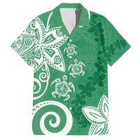 Polynesia Family Matching Long Sleeve Bodycon Dress and Hawaiian Shirt Green Tribal Turtle Floral Pattern LT05 Dad's Shirt - Short Sleeve Green - Polynesian Pride