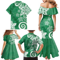 Polynesia Family Matching Mermaid Dress and Hawaiian Shirt Green Tribal Turtle Floral Pattern LT05 - Polynesian Pride