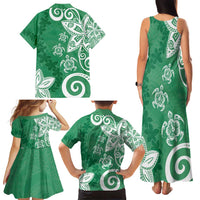 Polynesia Family Matching Tank Maxi Dress and Hawaiian Shirt Green Tribal Turtle Floral Pattern LT05 - Polynesian Pride