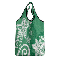 Polynesia Grocery Bag Green Tribal Turtle Floral Pattern