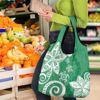 Polynesia Grocery Bag Green Tribal Turtle Floral Pattern