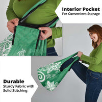 Polynesia Grocery Bag Green Tribal Turtle Floral Pattern