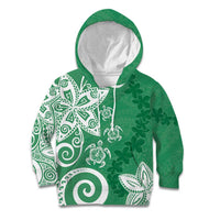 Polynesia Kid Hoodie Green Tribal Turtle Floral Pattern
