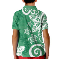Polynesia Kid Polo Shirt Green Tribal Turtle Floral Pattern LT05 - Polynesian Pride