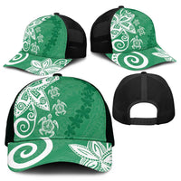 Polynesia Mesh Trucker Cap Green Tribal Turtle Floral Pattern - Polynesian Pride