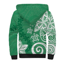 Polynesia Sherpa Hoodie Green Tribal Turtle Floral Pattern