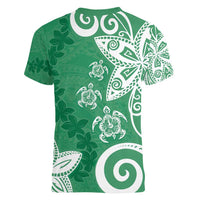 Polynesia Women V-Neck T-Shirt Green Tribal Turtle Floral Pattern LT05 - Polynesian Pride