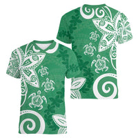 Polynesia Women V-Neck T-Shirt Green Tribal Turtle Floral Pattern LT05 - Polynesian Pride