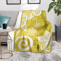 Polynesia Blanket Yellow Tribal Turtle Floral Pattern