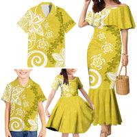 Polynesia Family Matching Mermaid Dress and Hawaiian Shirt Yellow Tribal Turtle Floral Pattern LT05 - Polynesian Pride