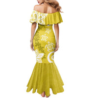 Polynesia Family Matching Mermaid Dress and Hawaiian Shirt Yellow Tribal Turtle Floral Pattern LT05 - Polynesian Pride