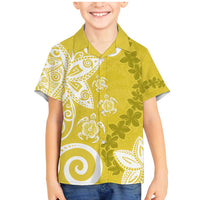 Polynesia Family Matching Mermaid Dress and Hawaiian Shirt Yellow Tribal Turtle Floral Pattern LT05 Son's Shirt Yellow - Polynesian Pride