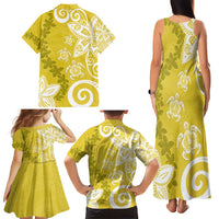 Polynesia Family Matching Tank Maxi Dress and Hawaiian Shirt Yellow Tribal Turtle Floral Pattern LT05 - Polynesian Pride