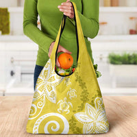 Polynesia Grocery Bag Yellow Tribal Turtle Floral Pattern