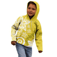 Polynesia Kid Hoodie Yellow Tribal Turtle Floral Pattern