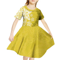 Polynesia Kid Short Sleeve Dress Yellow Tribal Turtle Floral Pattern LT05 - Polynesian Pride
