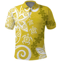 Polynesia Polo Shirt Yellow Tribal Turtle Floral Pattern