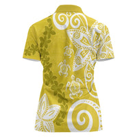 Polynesia Women Polo Shirt Yellow Tribal Turtle Floral Pattern