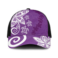 Polynesia Baseball Net Cap Purple Tribal Turtle Floral Pattern LT05 One Size Black Purple - Polynesian Pride
