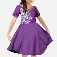 Polynesia Family Matching Off Shoulder Maxi Dress and Hawaiian Shirt Purple Tribal Turtle Floral Pattern LT05 Daughter's Dress Purple - Polynesian Pride