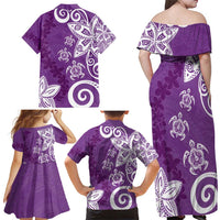 Polynesia Family Matching Off Shoulder Maxi Dress and Hawaiian Shirt Purple Tribal Turtle Floral Pattern LT05 - Polynesian Pride