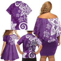 Polynesia Family Matching Off Shoulder Short Dress and Hawaiian Shirt Purple Tribal Turtle Floral Pattern LT05 - Polynesian Pride