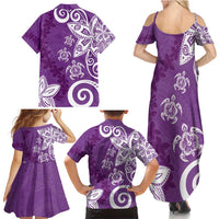 Polynesia Family Matching Summer Maxi Dress and Hawaiian Shirt Purple Tribal Turtle Floral Pattern LT05 - Polynesian Pride