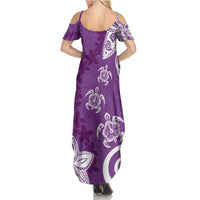 Polynesia Family Matching Summer Maxi Dress and Hawaiian Shirt Purple Tribal Turtle Floral Pattern LT05 - Polynesian Pride