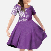 Polynesia Family Matching Tank Maxi Dress and Hawaiian Shirt Purple Tribal Turtle Floral Pattern LT05 Daughter's Dress Purple - Polynesian Pride