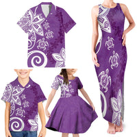 Polynesia Family Matching Tank Maxi Dress and Hawaiian Shirt Purple Tribal Turtle Floral Pattern LT05 - Polynesian Pride
