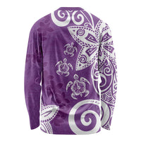 Polynesia Long Sleeve Shirt Purple Tribal Turtle Floral Pattern