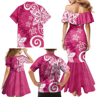 Polynesia Family Matching Mermaid Dress and Hawaiian Shirt Pink Tribal Turtle Floral Pattern LT05 - Polynesian Pride