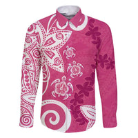 Polynesia Family Matching Puletasi and Hawaiian Shirt Pink Tribal Turtle Floral Pattern
