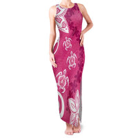 Polynesia Family Matching Tank Maxi Dress and Hawaiian Shirt Pink Tribal Turtle Floral Pattern LT05 Mom's Dress Pink - Polynesian Pride