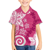 Polynesia Kid Hawaiian Shirt Pink Tribal Turtle Floral Pattern LT05 Kid Pink - Polynesian Pride