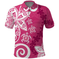 Polynesia Polo Shirt Pink Tribal Turtle Floral Pattern