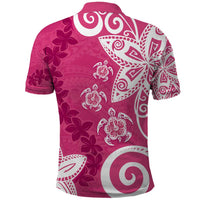 Polynesia Polo Shirt Pink Tribal Turtle Floral Pattern