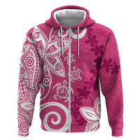 Polynesia Zip Hoodie Pink Tribal Turtle Floral Pattern