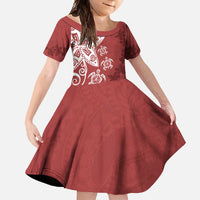 Polynesia Family Matching Off Shoulder Maxi Dress and Hawaiian Shirt Red Tribal Turtle Floral Pattern
