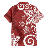 Polynesia Family Matching Short Sleeve Bodycon Dress and Hawaiian Shirt Red Tribal Turtle Floral Pattern LT05 - Polynesian Pride